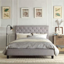R2R Furniture Simplicity Gray Upholstered Platform Bed With Button Tufted Headboard