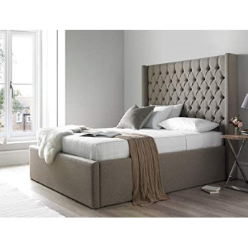 R2R Furniture Skyline Wingback Upholstered Ottoman Bed Frame With Premium Mattress In Super King Size 200X200Cm By R2R Furniture