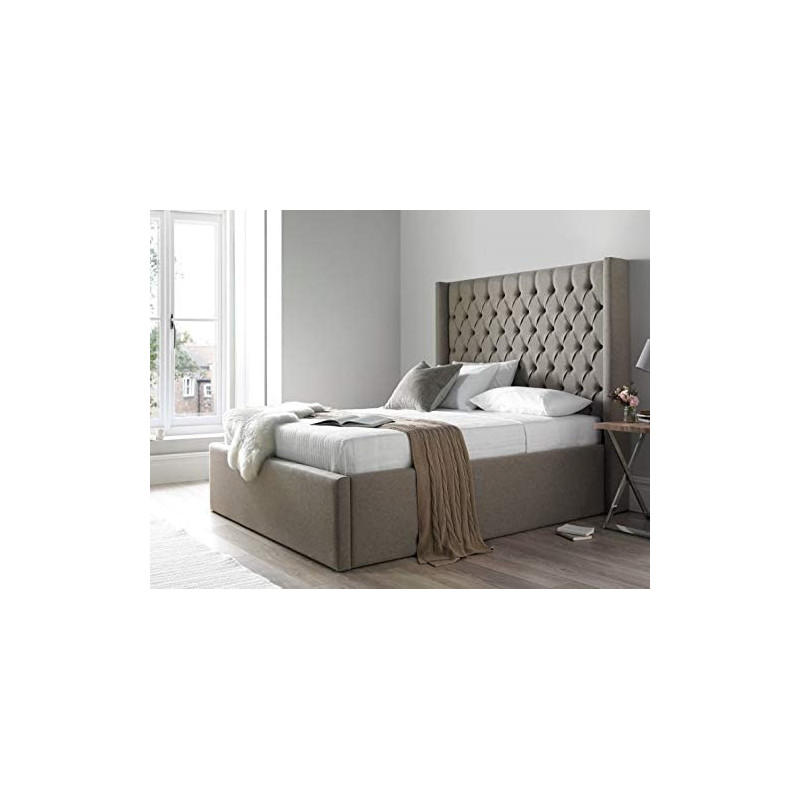 R2R Furniture Skyline Wingback Upholstered Ottoman Bed Frame With Premium Mattress In Super King Size 200X200Cm By R2R Furniture