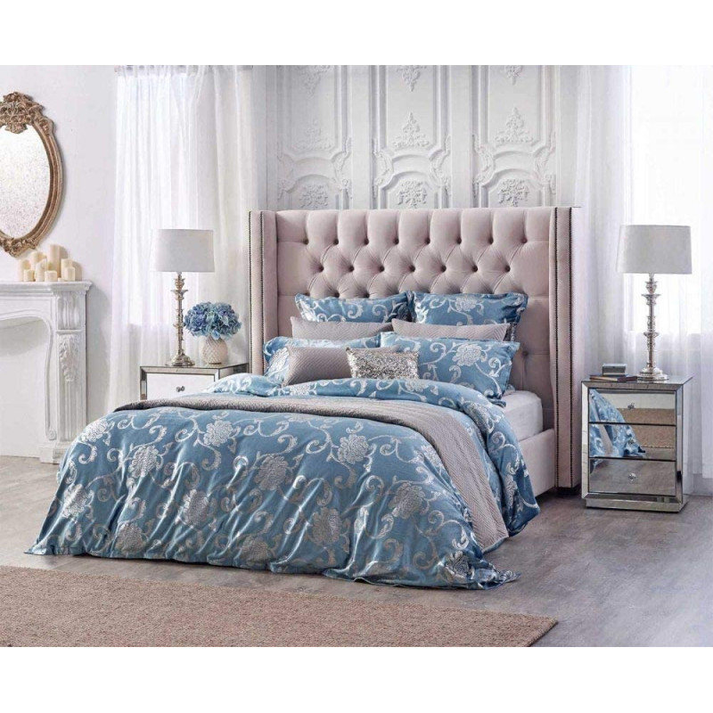 R2R Furniture Traditional Platinum Bed With Mattress In Velvet Light Pink - 160X200