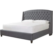R2R Furniture Tufted Upholstered Super King Bed With Winged Headboard : 200X200Cm With Mattress