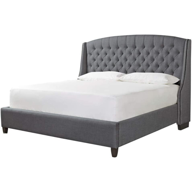 R2R Furniture Tufted Upholstered Super King Bed With Winged Headboard : 200X200Cm With Mattress