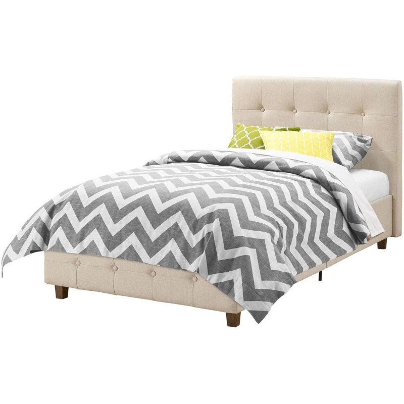 R2R Furniture Twin Size Upholstered Platform Bed Frame Button With Mattress- 90Cm X 200Cm