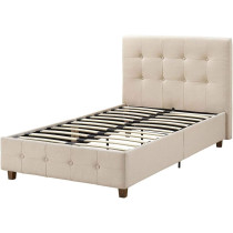 R2R Furniture Twin Size Upholstered Platform Bed Frame Button With Mattress- 90Cm X 200Cm