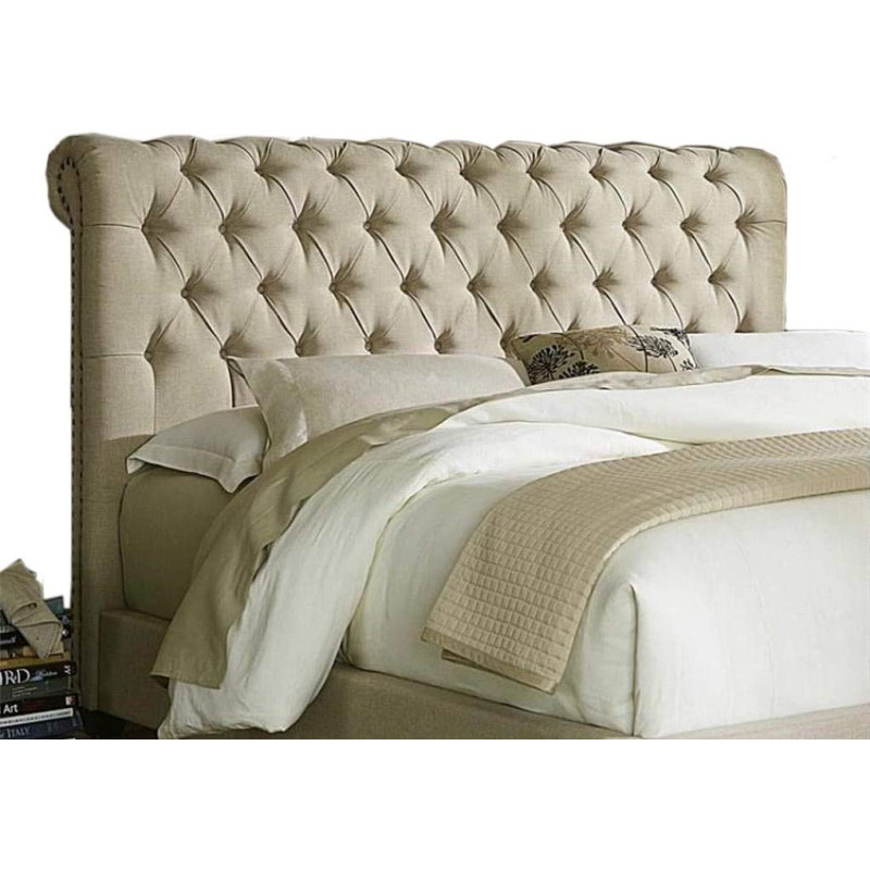 R2R Furniture Upholstered Bed King Chesterfield Sleigh Headboard With Mattress