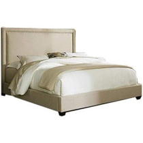 R2R Furniture Upholstered Studs Design Storage Bed Frame With Mattress Queen