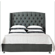 R2R Furniture Velvet Tufted Super King Dark Upholstered With Mattress : 180X200