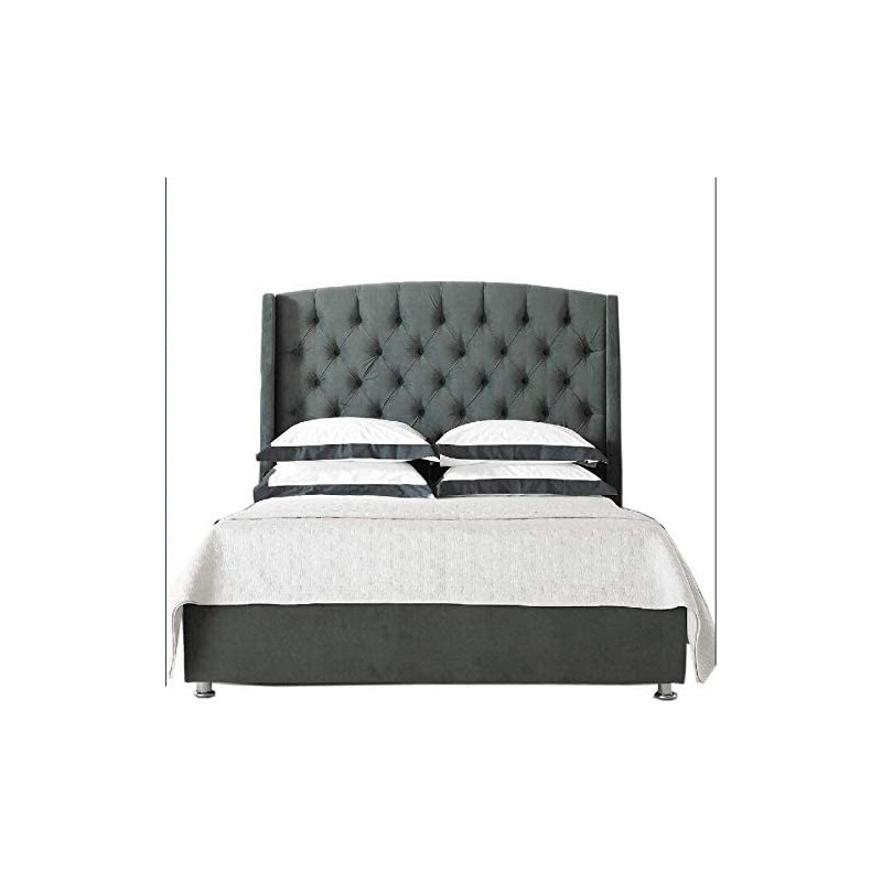 R2R Furniture Velvet Tufted Super King Dark Upholstered With Mattress : 180X200