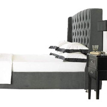 R2R Furniture Velvet Tufted Super King Dark Upholstered With Mattress : 180X200