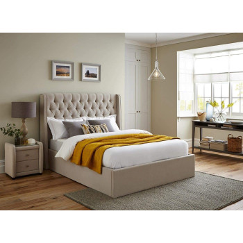 R2R Furniture Velvet Finish Upholstered Ottoman Bed Frame With Mattress : King Size