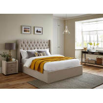 R2R Furniture Velvet Finish Upholstered Ottoman Bed Frame With Mattress : King Size 