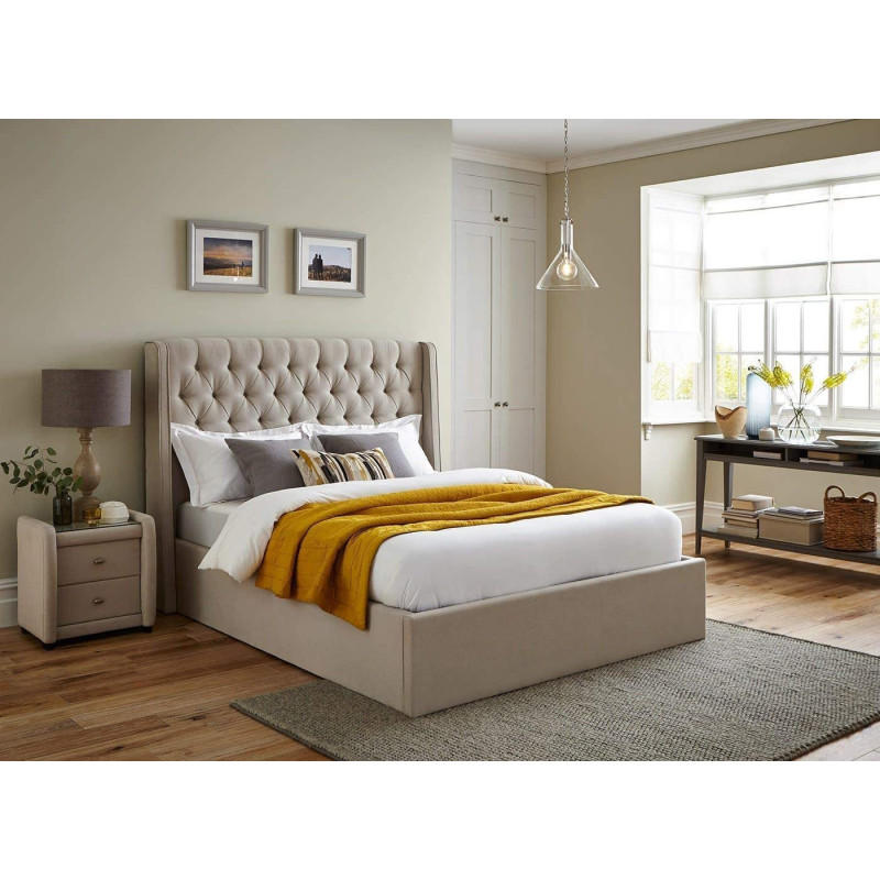 R2R Furniture Velvet Finish Upholstered Ottoman Bed Frame With Mattress : King Size