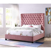 R2R Furniture Veronica'S Velvet Bed Gas Lift Up With Mattress In Pink Color : 160X200 