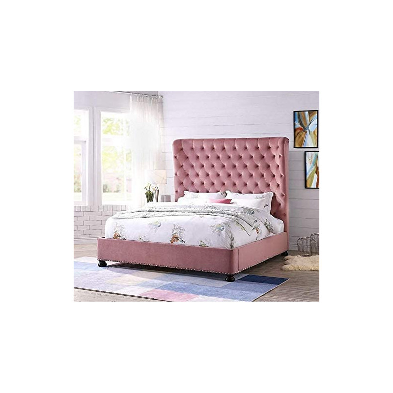 R2R Furniture Veronica'S Velvet Bed Gas Lift Up With Mattress In Pink Color : 160X200