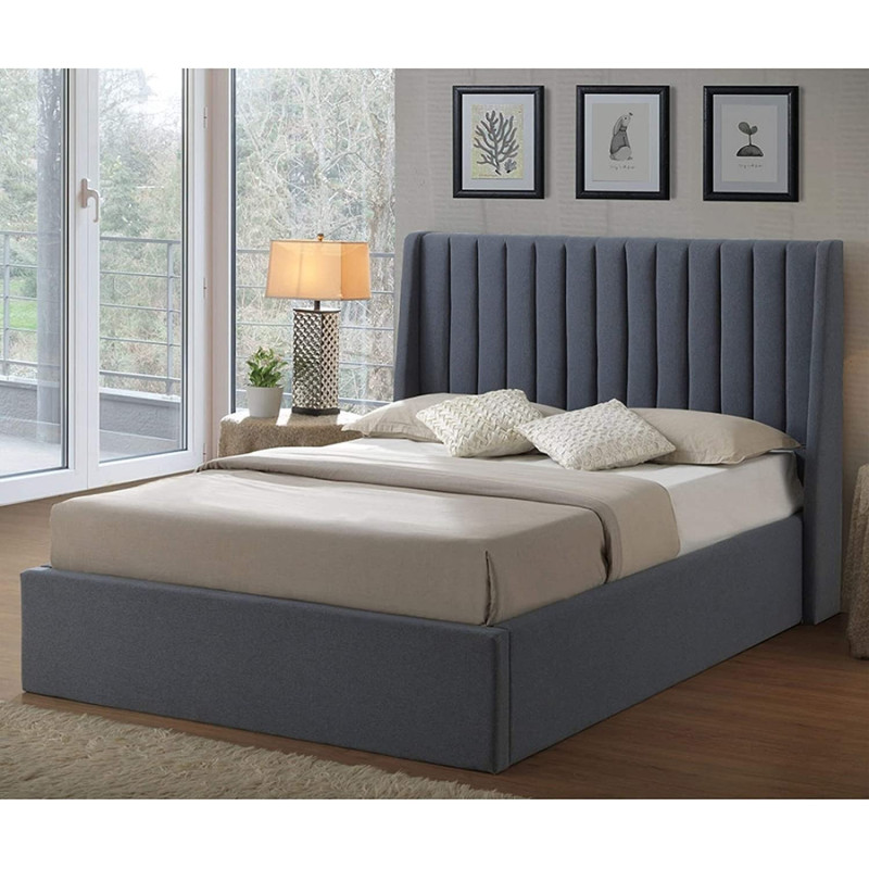 R2R Furniture Vidman Queen Size Fabric Winged Bed Frame - Grey