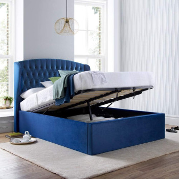 R2R Furniture Warwick Blue Velvet Ottoman King Size