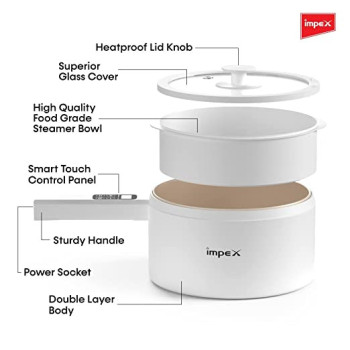 Impex Electric Multi Functional Pan (Magic Pan WS18), Multi Purpose Electric Cooking Pan, White