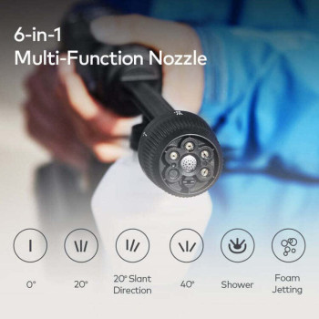 HOTO 20V Cordless High Pressure Washer 6-in-1 Multifunctional Nozzle Lightweight Car Washer - Black
