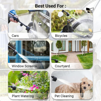 HOTO 20V Cordless High Pressure Washer 6-in-1 Multifunctional Nozzle Lightweight Car Washer - Black