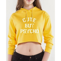 Cute But Psycho Crop Top Printed Hoodie