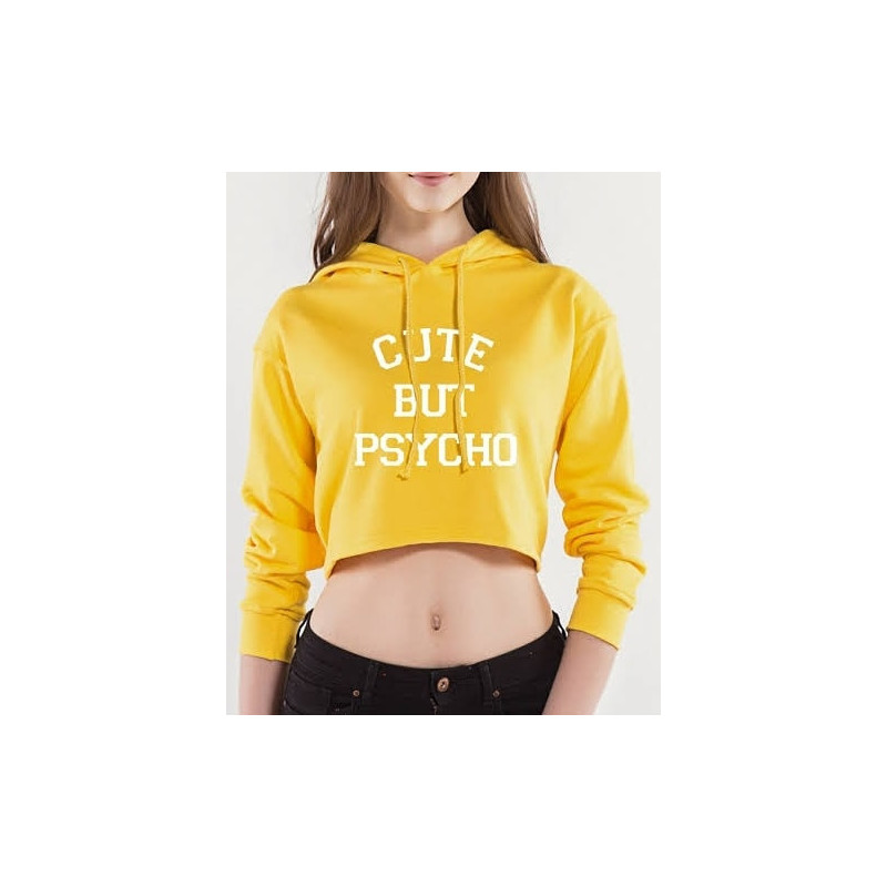 Cute But Psycho Crop Top Printed Hoodie