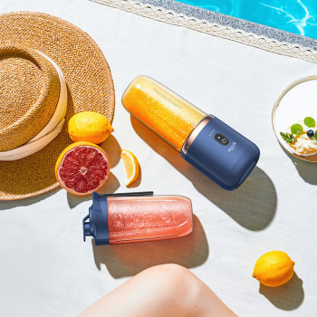 Deerma Nu06 Mini Usb Blender Bottle Portable Travel Juicer Cup Food Fruit Smoothie Maker Mixer Rechargeable 400Ml Wireless Juicing 6 Leaf Blade - Blue