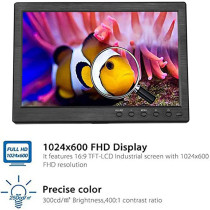 UK PLUS 10 Inch Monitor 1024X600 Display Hd Tft Lcd Screen Support Av Vga Bnc Hdmi Video Input For Cctv Dvd Pc Dvr With Speaker