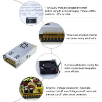UK PLUS Switching Power Supply,Dc 12V 20A Led Power Supply Universal Regulated Transformer 240W Adapter For Led Strip Lights, Cctv, Radio, Computer Project