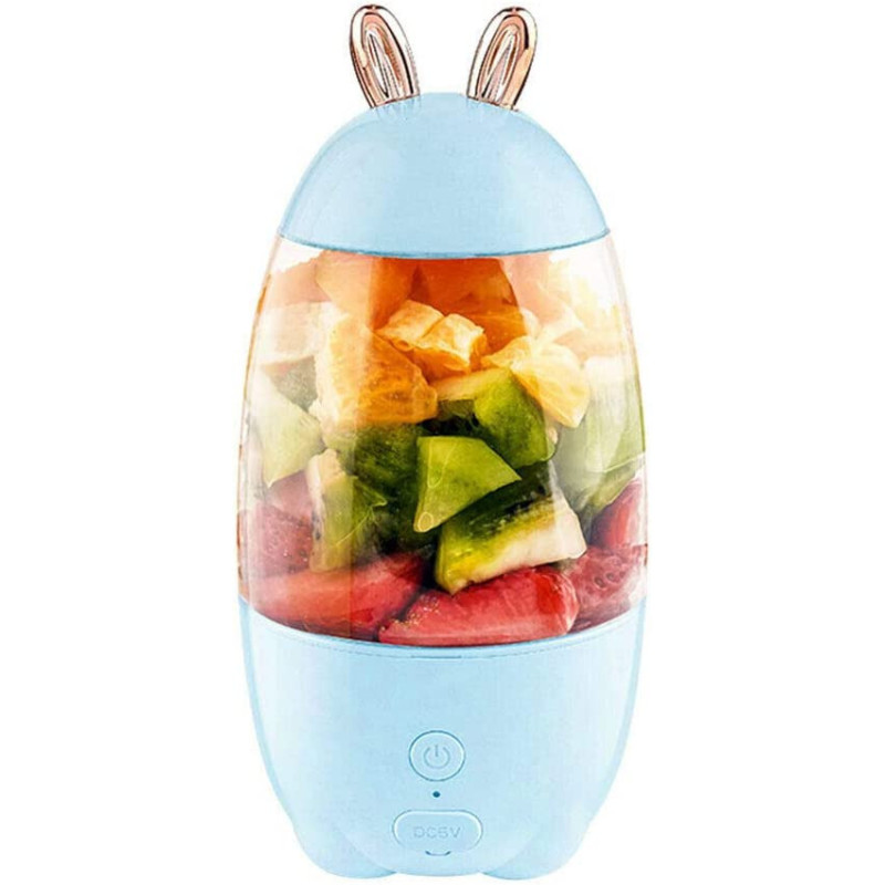 UK PLUS 330Ml Portable Mini Usb Rechargeable Electric Juicer Bottle Cup Fruit Blender Mixer Rabbit Shape Extractor (Blue)