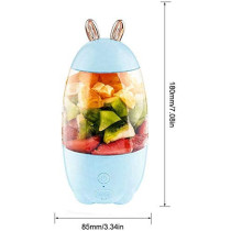 UK PLUS 330Ml Portable Mini Usb Rechargeable Electric Juicer Bottle Cup Fruit Blender Mixer Rabbit Shape Extractor (Blue)