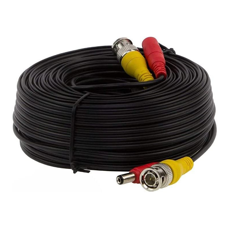 UK PLUS Cctv Bnc Video Power Cable, 50M All In One Video Premade Power Cable W/Connectors For Cctv Security Surveillance Cameras - Black