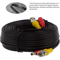 UK PLUS Cctv Bnc Video Power Cable, 50M All In One Video Premade Power Cable W/Connectors For Cctv Security Surveillance Cameras - Black