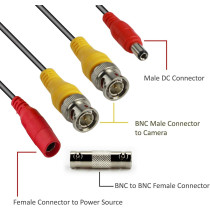 UK PLUS Cctv Bnc Video Power Cable, 50M All In One Video Premade Power Cable W/Connectors For Cctv Security Surveillance Cameras - Black