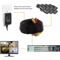UK PLUS Cctv Bnc Video Power Cable, 50M All In One Video Premade Power Cable W/Connectors For Cctv Security Surveillance Cameras - Black