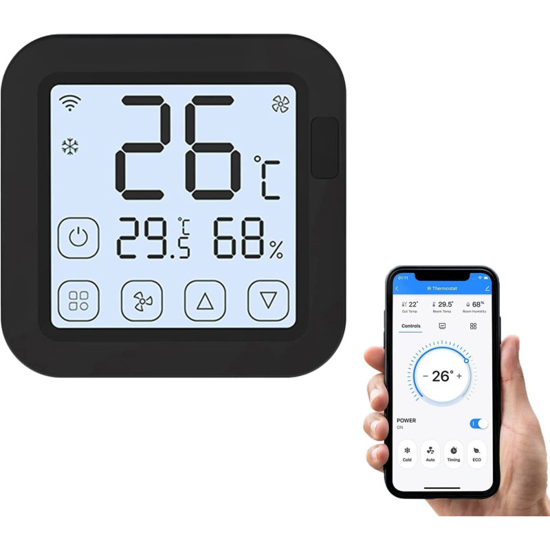 UK PLUS Smart Wifi IR Air Conditioner Controller Thermostat With Lcd Display App Control Temperature Humidity Sensor Compatible With Alexa Google Home For Mini Split Portable