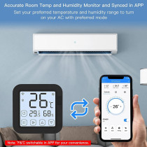UK PLUS Smart Wifi IR Air Conditioner Controller Thermostat With Lcd Display App Control Temperature Humidity Sensor Compatible With Alexa Google Home For Mini Split Portable