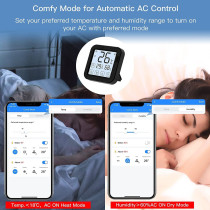 UK PLUS Smart Wifi IR Air Conditioner Controller Thermostat With Lcd Display App Control Temperature Humidity Sensor Compatible With Alexa Google Home For Mini Split Portable