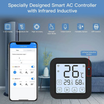 UK PLUS Smart Wifi IR Air Conditioner Controller Thermostat With Lcd Display App Control Temperature Humidity Sensor Compatible With Alexa Google Home For Mini Split Portable
