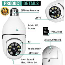 UK PLUS Wireless Home Camera, Light Bulb Camera 360A Full Hd 1080P Smart Home Camera, Smart Night Vision, Security Camera Indoor, Two Way Audio, Recording, Real Time Alert