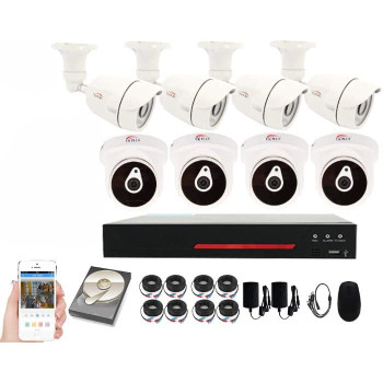 UK PLUS 1080P 8Ch Home Security Camera System, Surveillance Dvr Kit With 4 Dome Camera/Indoor Camera & 4 Bullet Camera/Outdoor Camera