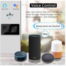 UK PLUS Wifi Smart Wall Socket, Glass Panel Outlet Remotely Controlled Works With Alexa/Google Home