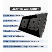 UK PLUS Wifi Smart Wall Socket, Glass Panel Outlet Remotely Controlled Works With Alexa/Google Home(Golden)