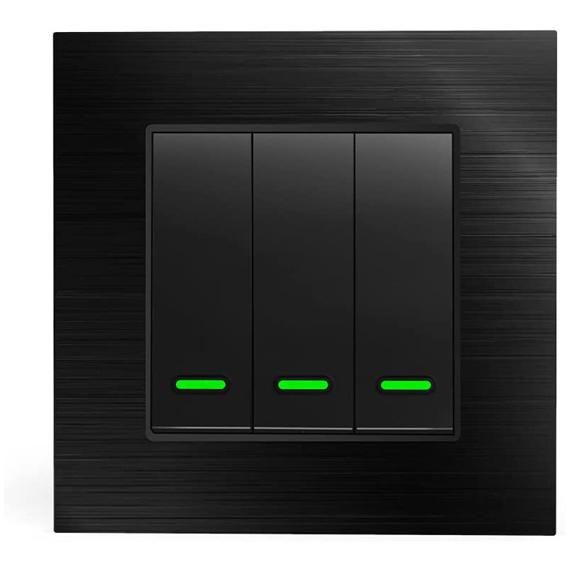 UniHoms Wifi Push Button Wall Switch - 1/2/3 Gang Switch, No Neutral Wire Needed, Works With Amazon Alexa, Google Home Assistant And Siri (3 Gang, Black)
