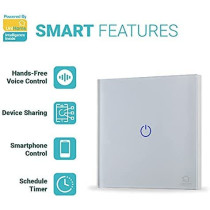 UniHoms Wifi Touch Wall Switch - 1 Gang Switch, No Neutral Wire Needed, Works With Amazon Alexa, Google Home Assistant And Siri (1 Pack)