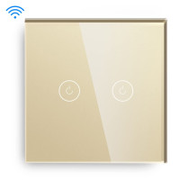 UK PLUS Smart Touch Switch, Wifi Touch Wall Light Switches, 2 Gang With Capacitor, App Remote Control Golden