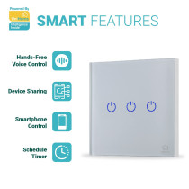 UniHoms Wifi Touch Wall 2 Gang Switch, No Neutral Wire Needed, Works With Amazon Alexa, Google Home Assistant And Siri