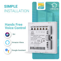 UniHoms Wifi Touch Wall 2 Gang Switch, No Neutral Wire Needed, Works With Amazon Alexa, Google Home Assistant And Siri