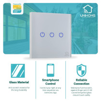 UniHoms Wifi Touch Wall 2 Gang Switch, No Neutral Wire Needed, Works With Amazon Alexa, Google Home Assistant And Siri