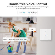 UK PLUS Smart Touch Switch, Wifi Touch Wall Light Switches, 2 Gang With Capacitor, App Remote Control Grey