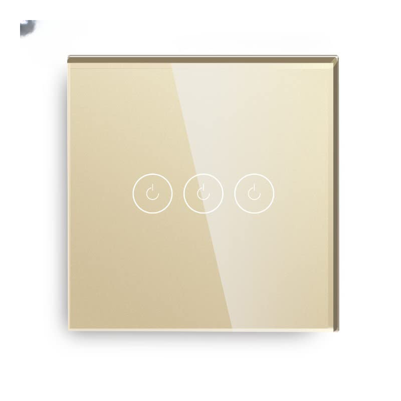 UK PLUS Smart Touch Switch, Wifi Touch Wall Light Switches, 3 Gang With Capacitor, App Remote Control Golden